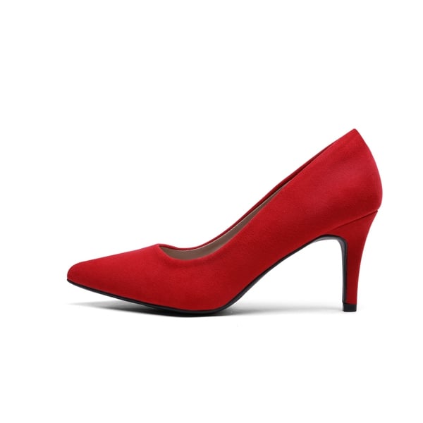 Pointed Toe Classic Stiletto High Heel Pumps - RED SUEDE - 1